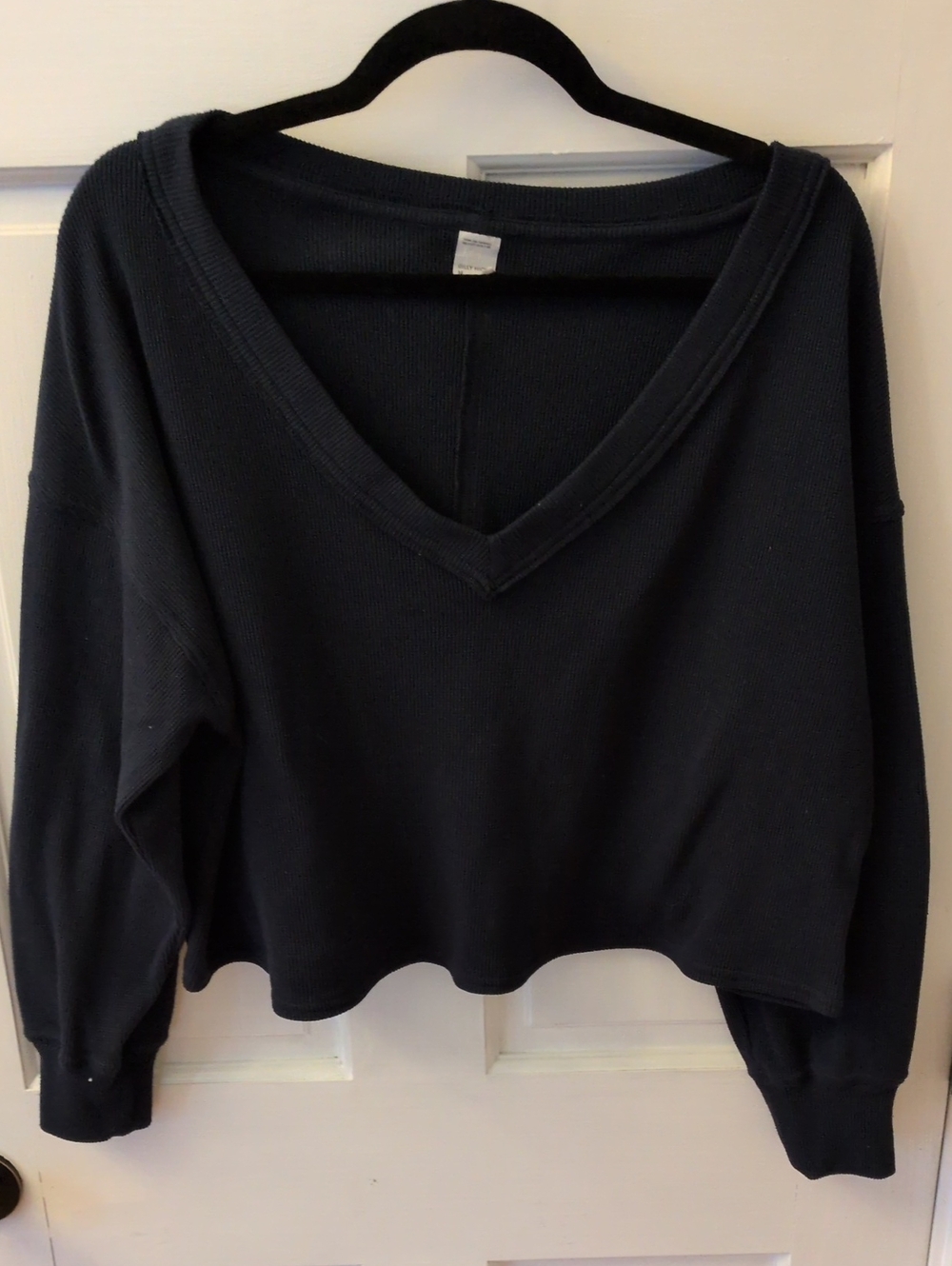 Gilly Hicks Navy Ribbed Waffle V-Neck Top